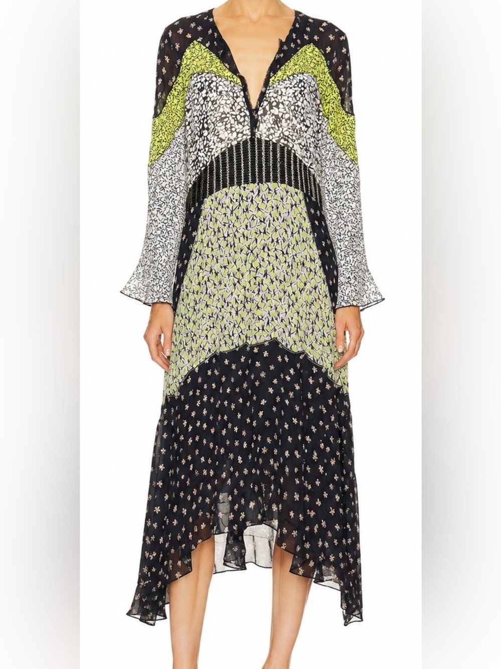 Dorothee Schumacher Patchwork Silk Blend Midi Dress Size 4